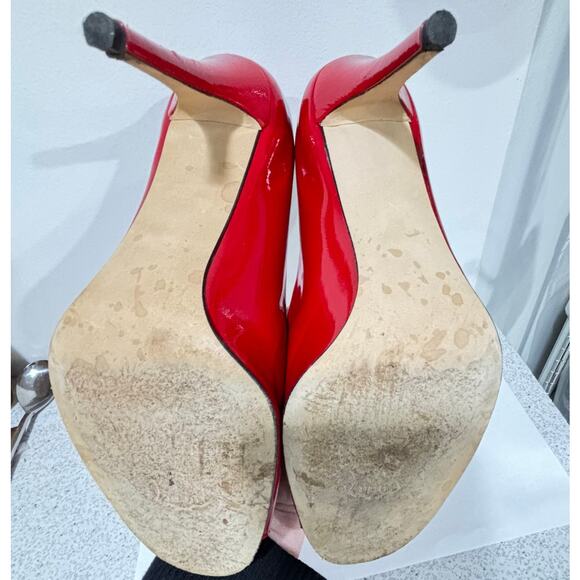 Stuart Weitzman 9.5M dressy shoes red patent open toe high stiletto heel pumps - Picture 7 of 8
